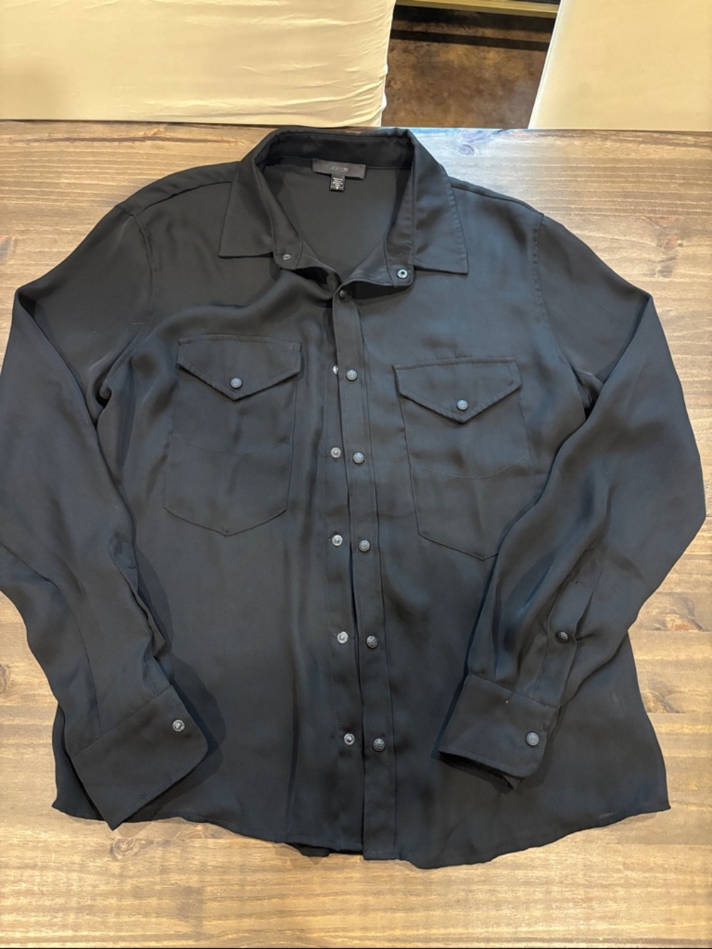 Joes Sheer Black Button-Up Shirt with Chest Pockets